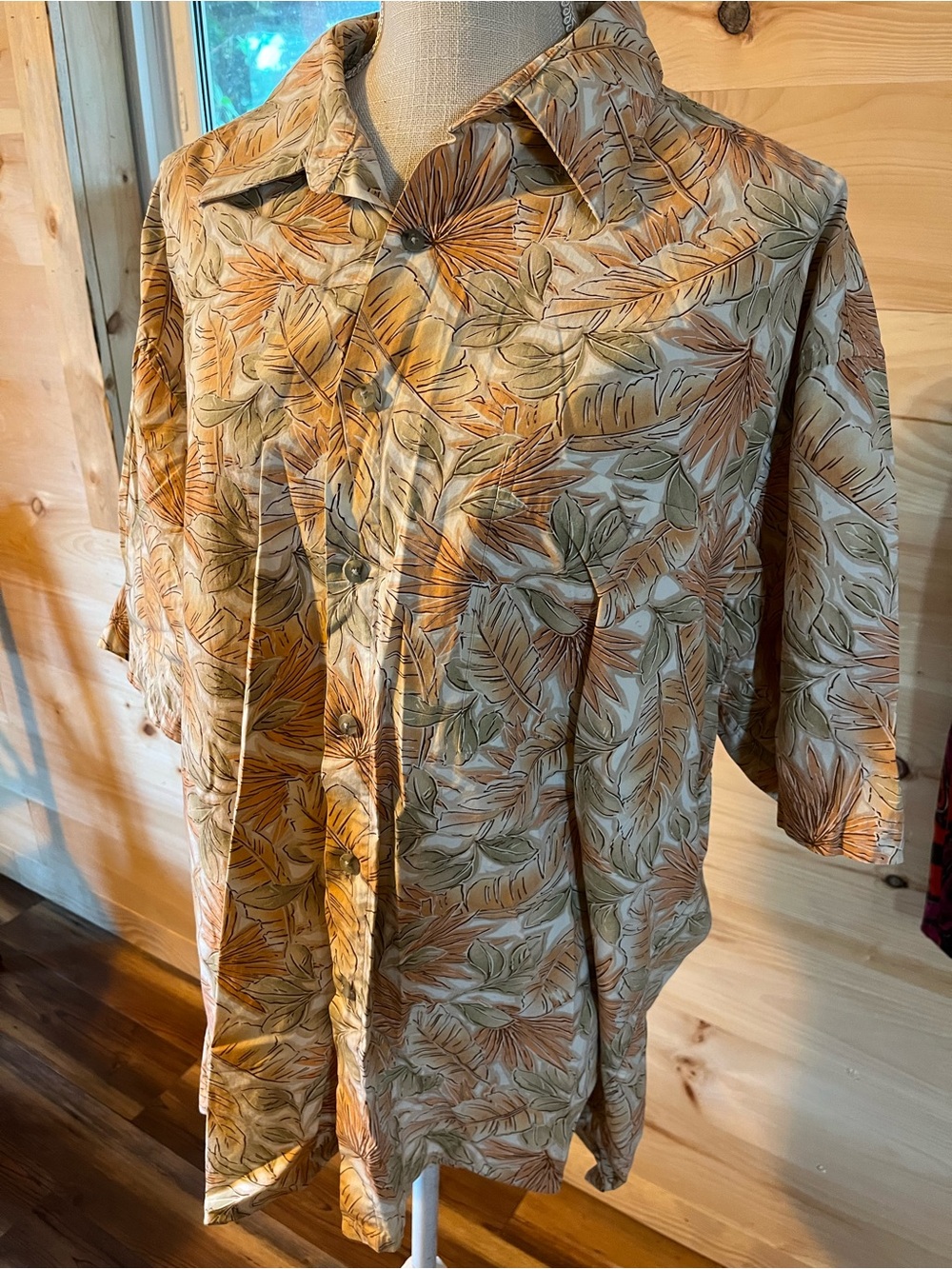 Pierre Cardin 100% Cotton Tropical Leaf Print Button-Up Shirt Size XL